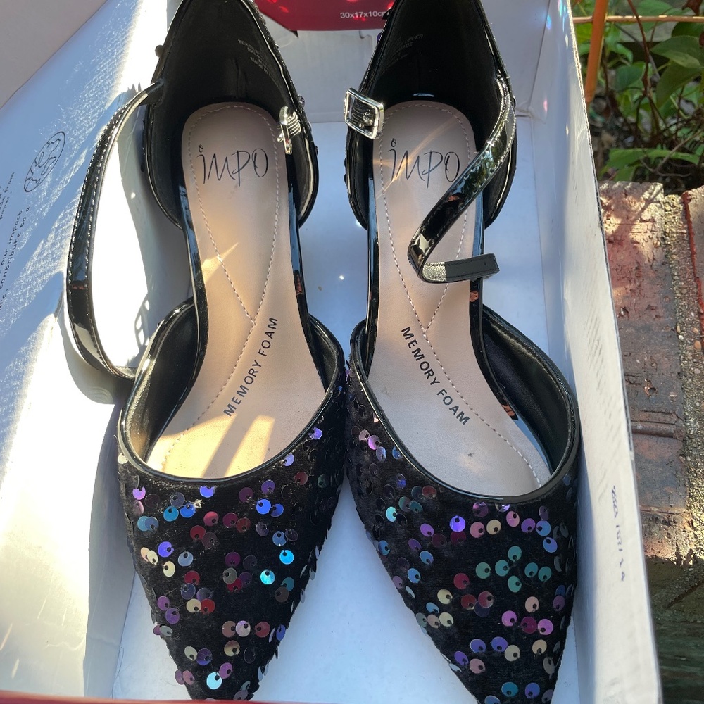 Velvet sequin kitten memory foam kitten heel